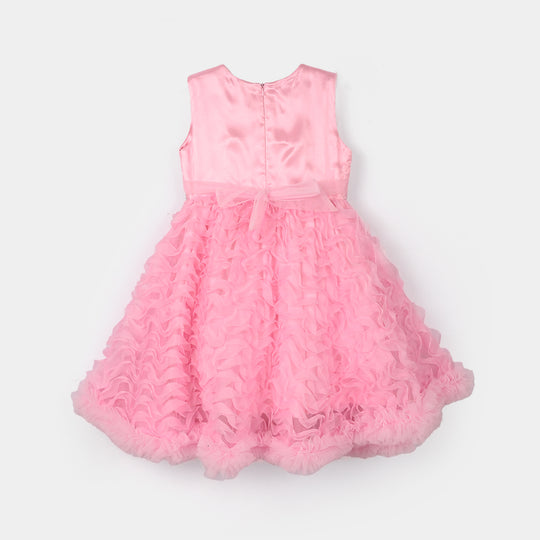 Girls Net Fancy Frock-Swirl-PINK