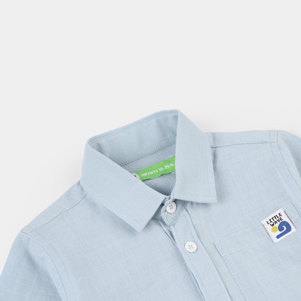Infant Boys Cotton Shirt (Little Wave) - Sky Blue