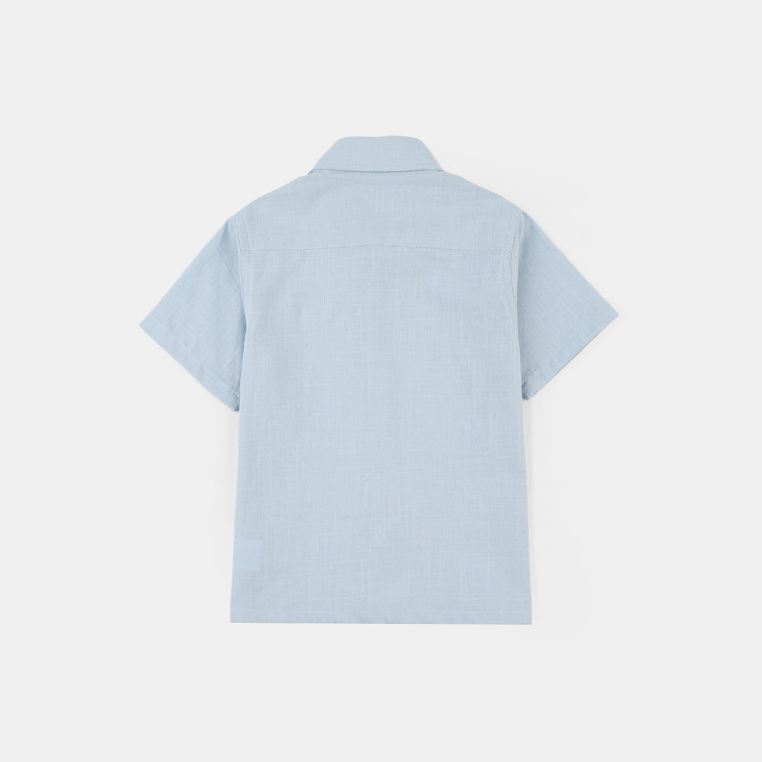 Infant Boys Cotton Shirt (Little Wave) - Sky Blue