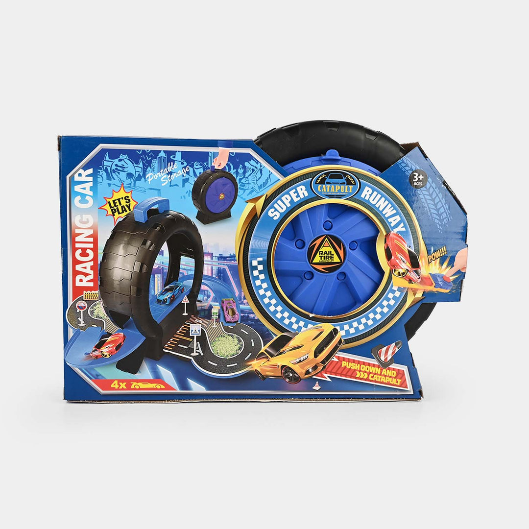 Parking Set + Catapult Racing Car Playset For Kids