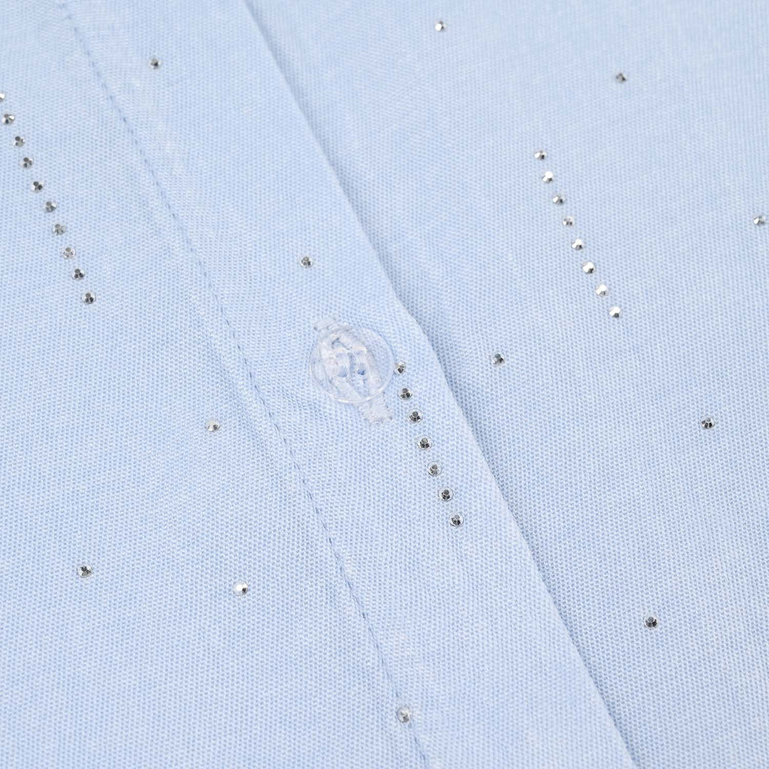 Girls Poly Crinkle Casual Top (Sky Studs) - Sky Blue