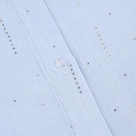 Girls Poly Crinkle Casual Top (Sky Studs) - Sky Blue
