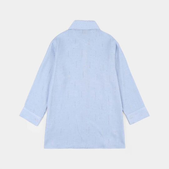 Girls Poly Crinkle Casual Top (Sky Studs) - Sky Blue