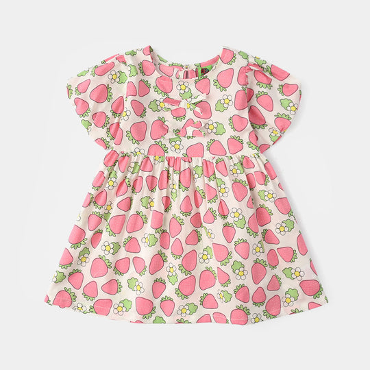 Infant Girls Cotton Casual Frock (Strawberry) - Multi