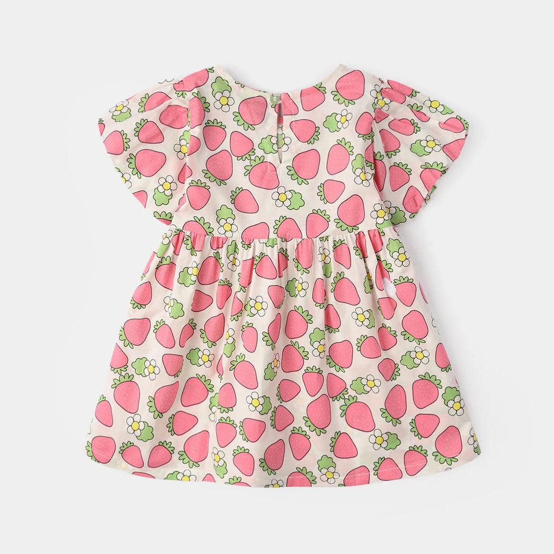 Infant Girls Cotton Casual Frock (Strawberry) - Multi