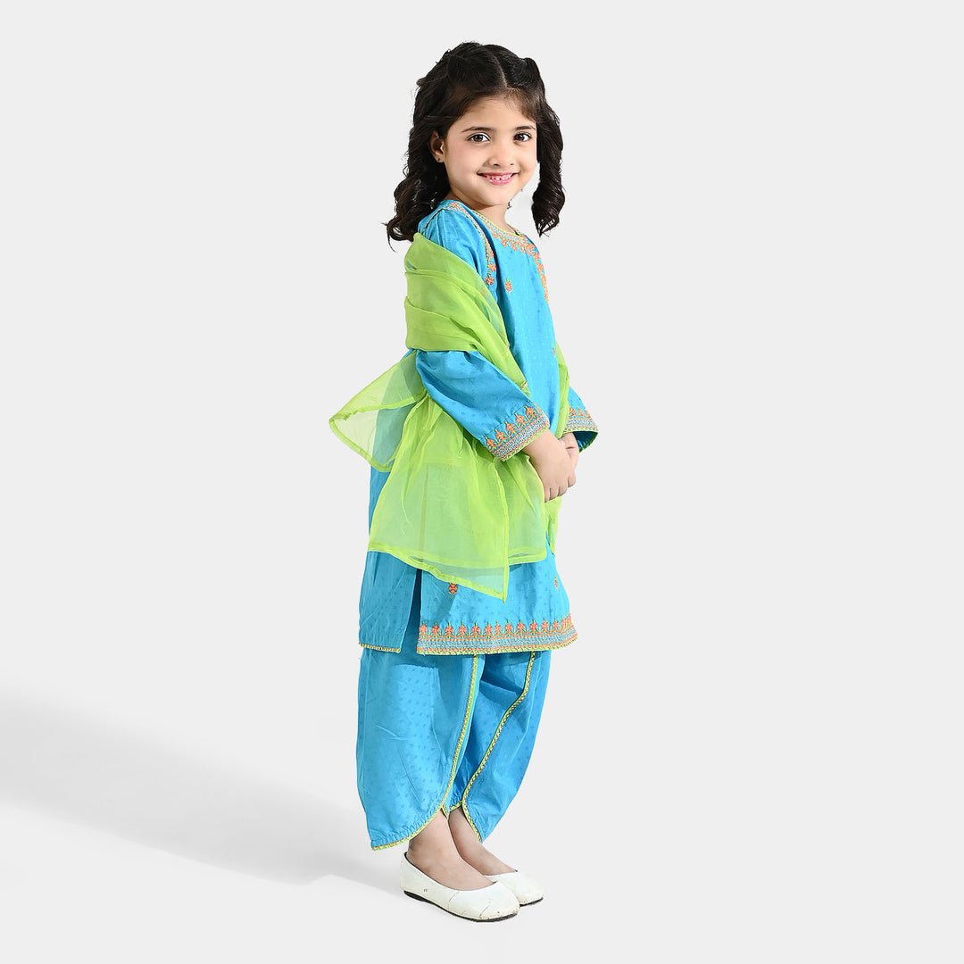 Girls Viscose 3-Pc Set (Falak) - Teal Blue/Green
