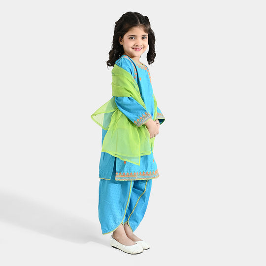 Girls Viscose 3-Pc Set (Falak) - Teal Blue/Green