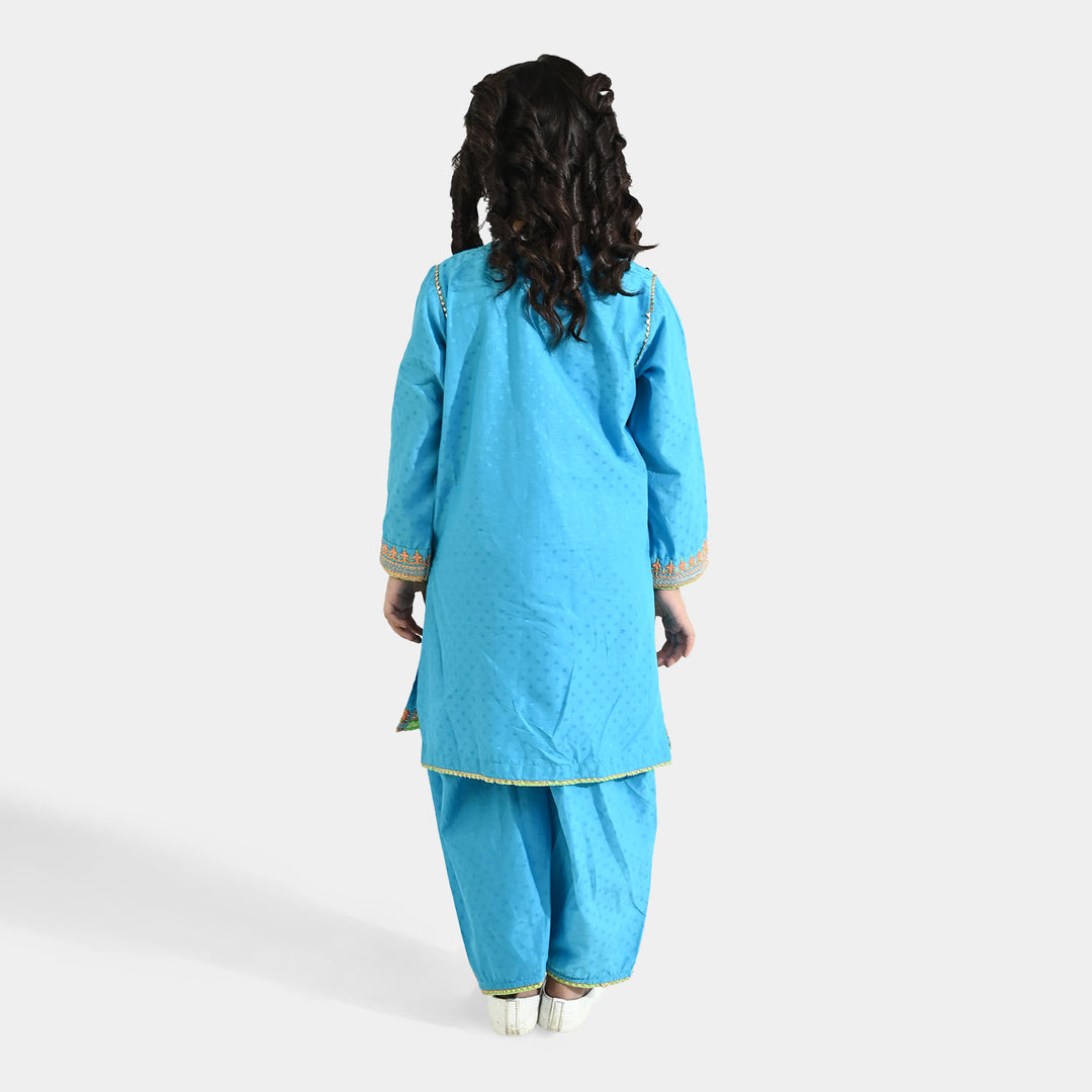 Girls Viscose 3-Pc Set (Falak) - Teal Blue/Green