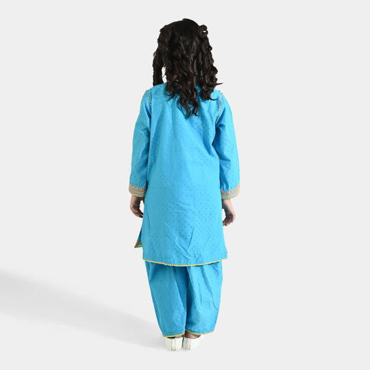 Girls Viscose 3-Pc Set (Falak) - Teal Blue/Green
