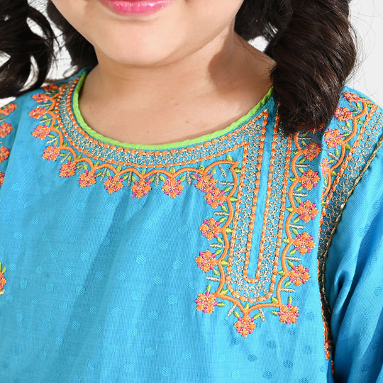 Girls Viscose 3-Pc Set (Falak) - Teal Blue/Green