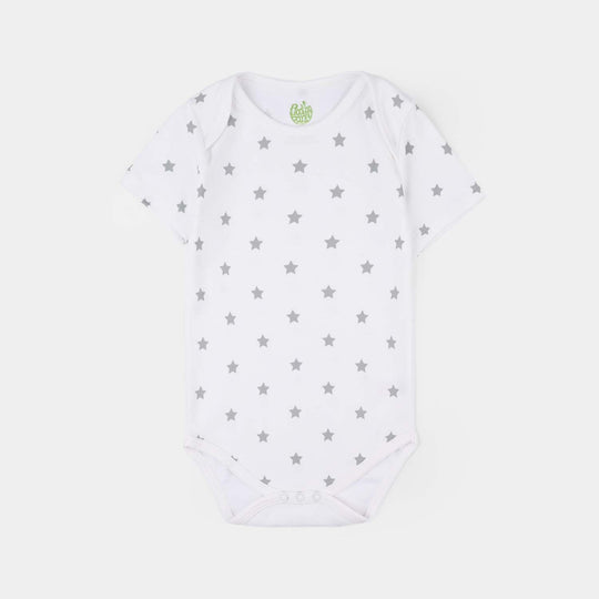 Infant Unisex Cotton Interlock Basic Romper (Stars) - White
