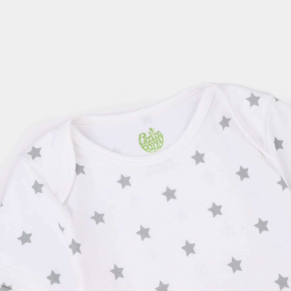 Infant Unisex Cotton Interlock Basic Romper Stars-White
