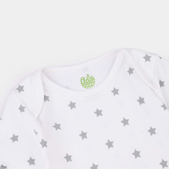 Infant Unisex Cotton Interlock Basic Romper (Stars) - White