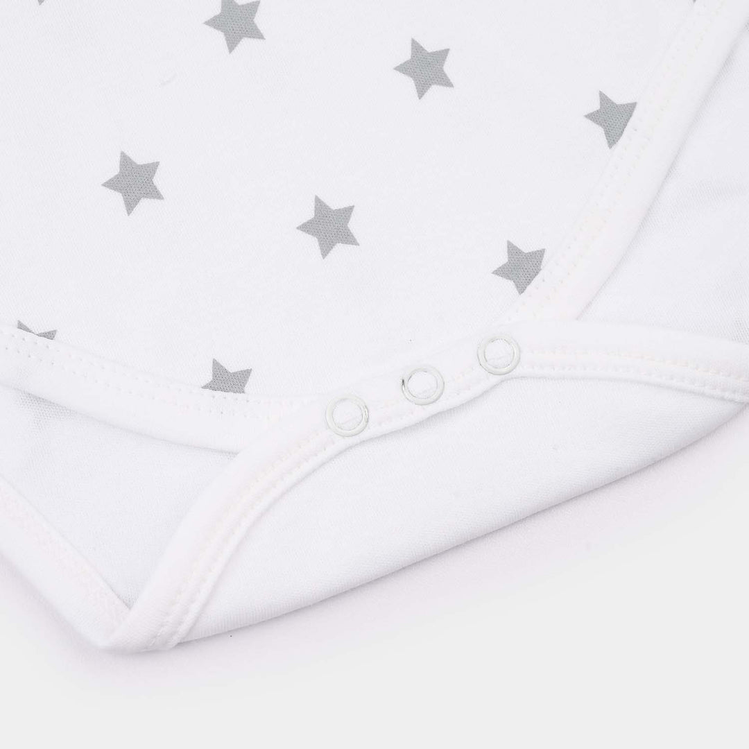 Infant Unisex Cotton Interlock Basic Romper (Stars) - White