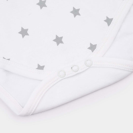 Infant Unisex Cotton Interlock Basic Romper (Stars) - White