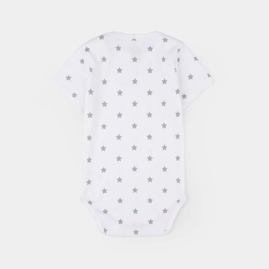 Infant Unisex Cotton Interlock Basic Romper (Stars) - White