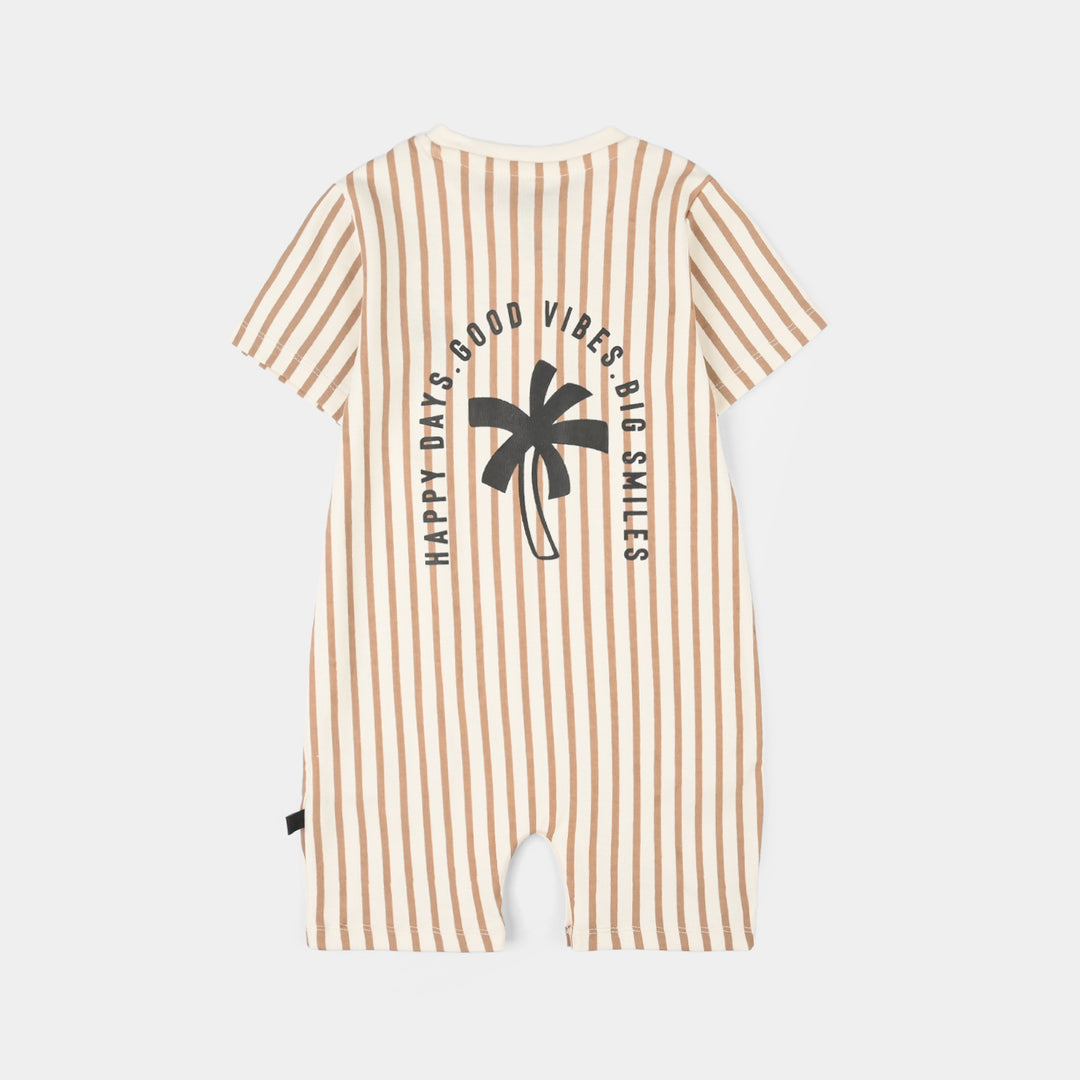 Infant Boys Cotton Interlock Romper (Good Vibes) - Off White
