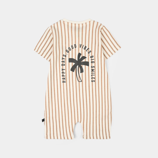 Infant Boys Cotton Interlock Romper (Good Vibes) - Off White