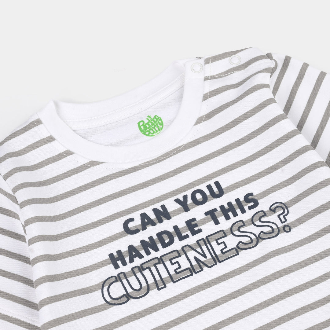 Infant Boys Cotton Interlock Romper (Cute ME) - White