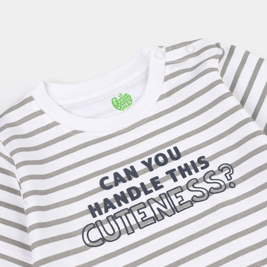 Infant Boys Cotton Interlock Romper (Cute ME) - White