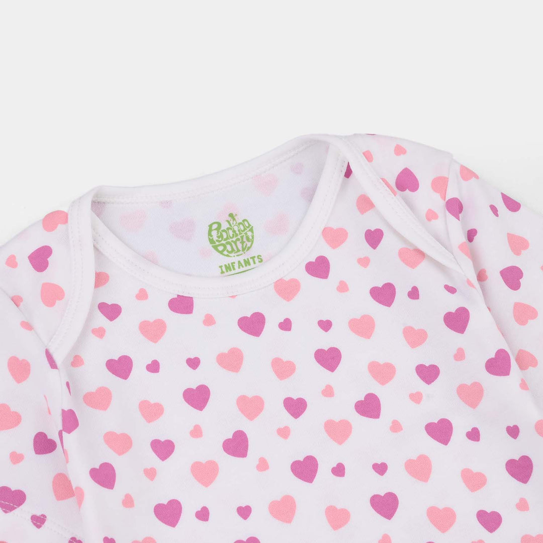 Infant Girls Cotton Interlock Romper (Little Hearts) - White