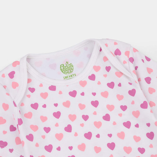 Infant Girls Cotton Interlock Romper (Little Hearts) - White