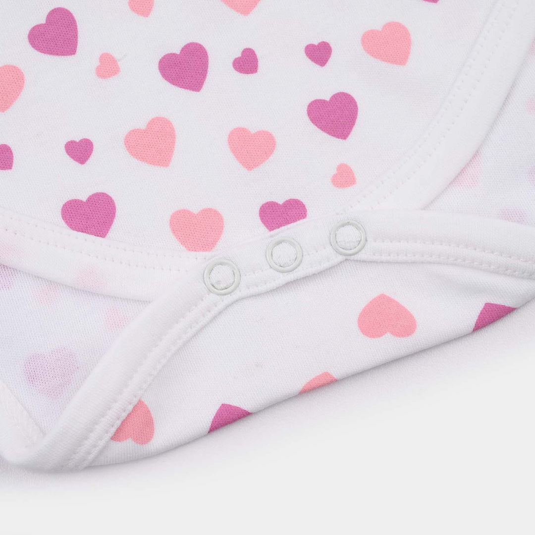 Infant Girls Cotton Interlock Romper (Little Hearts) - White