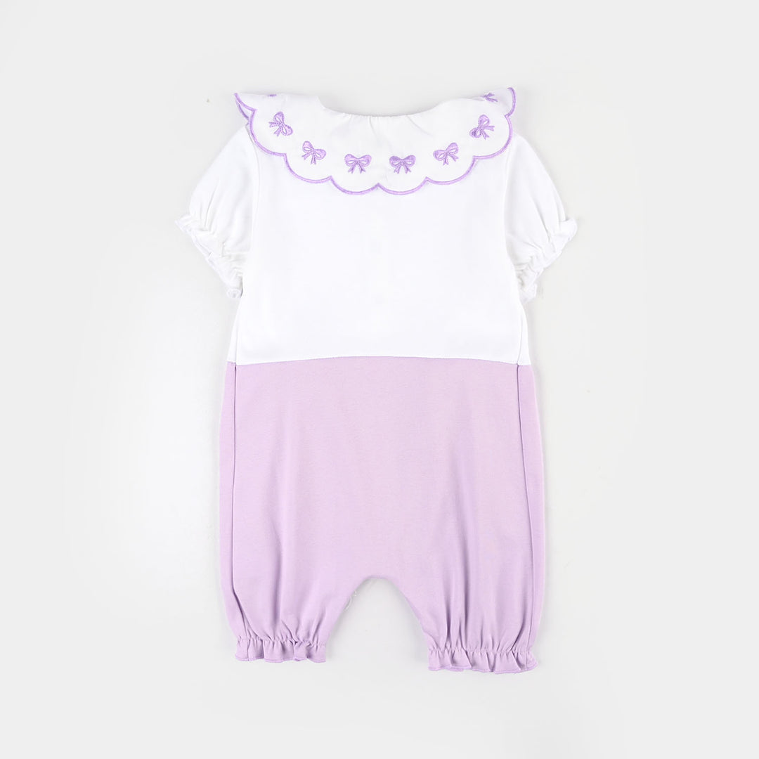 infant Girls Cotton Interlock Romper LAPEL COLLAR-White