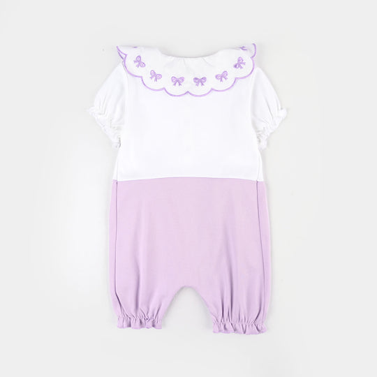 infant Girls Cotton Interlock Romper LAPEL COLLAR-White