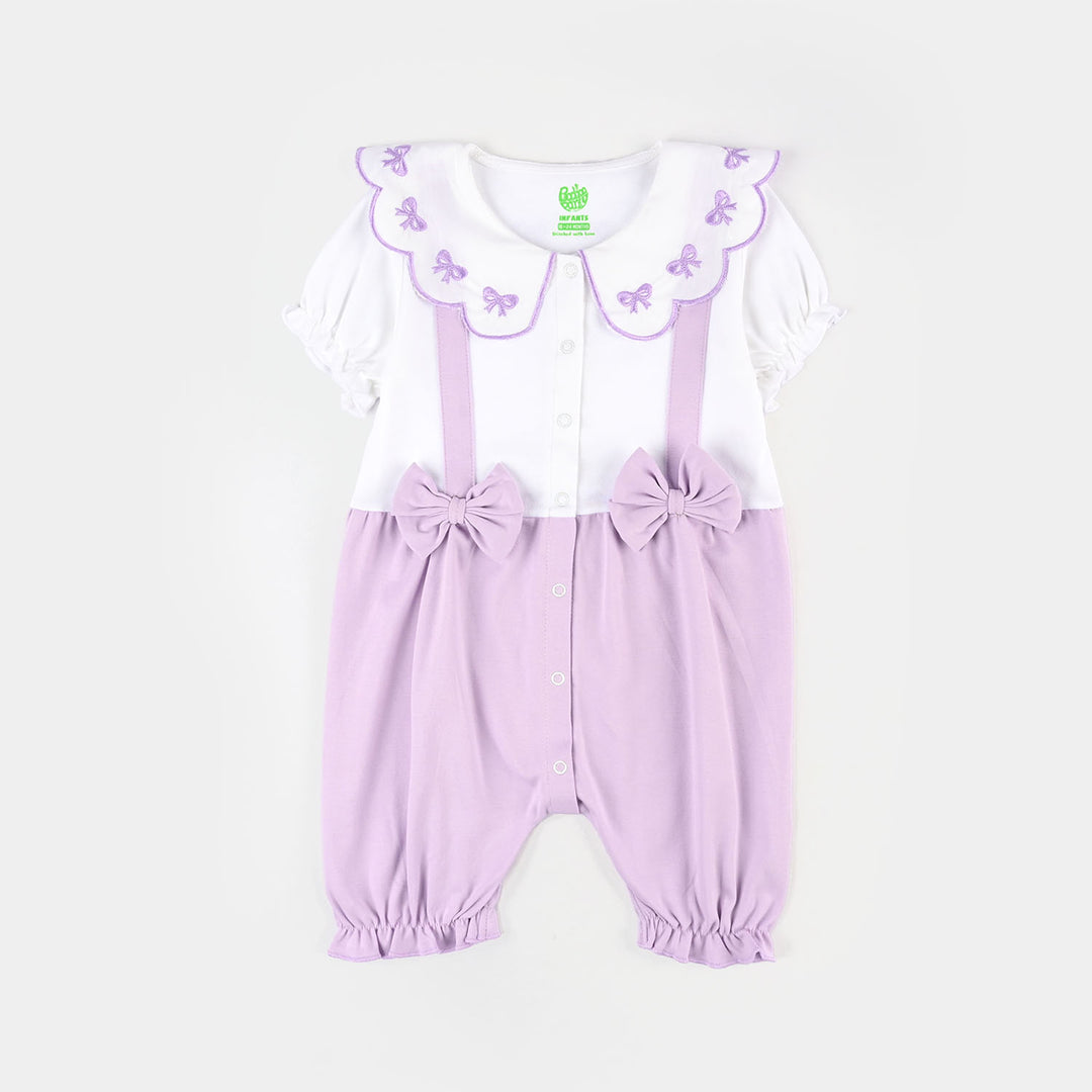 infant Girls Cotton Interlock Romper LAPEL COLLAR-White