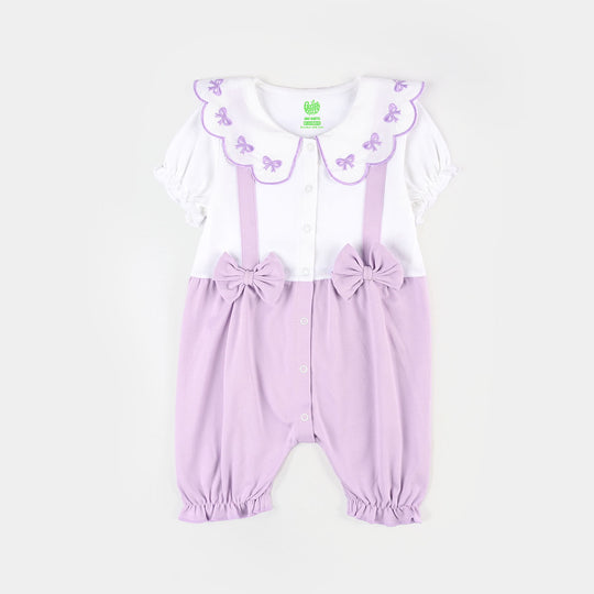 infant Girls Cotton Interlock Romper LAPEL COLLAR-White