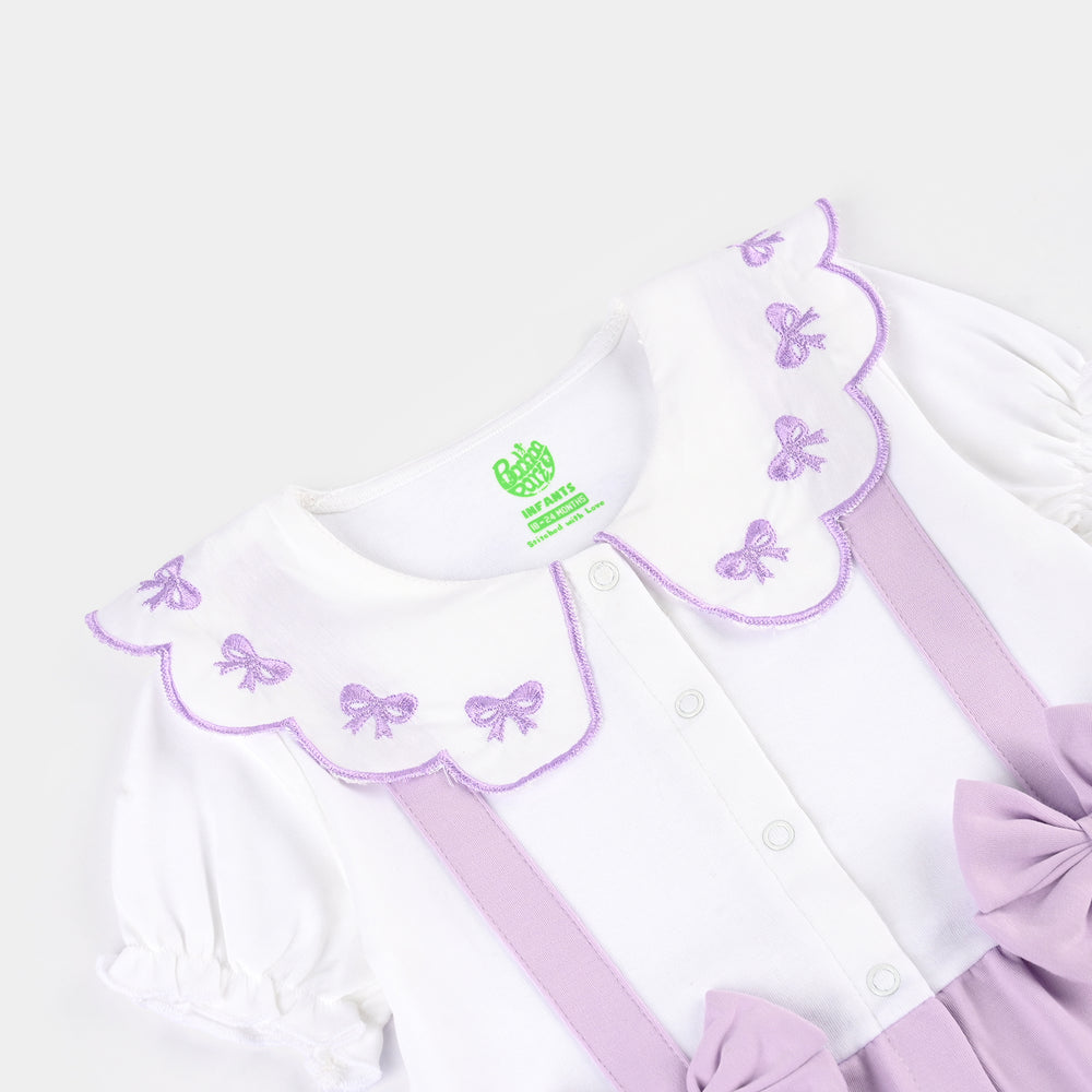 infant Girls Cotton Interlock Romper LAPEL COLLAR-White
