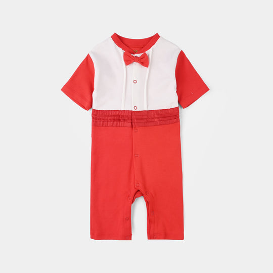 Infant Boys Cotton Interlock Romper Red Bow-Red