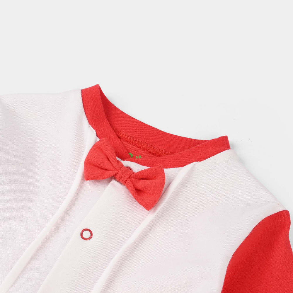 Infant Boys Cotton Interlock Romper Red Bow-Red