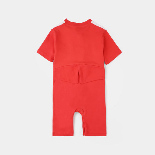 Infant Boys Cotton Interlock Romper Red Bow-Red
