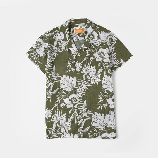 Boys Cotton Slub Shirt (Hawaiian)-Green
