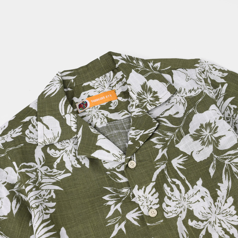 Boys Cotton Slub Shirt (Hawaiian)-Green