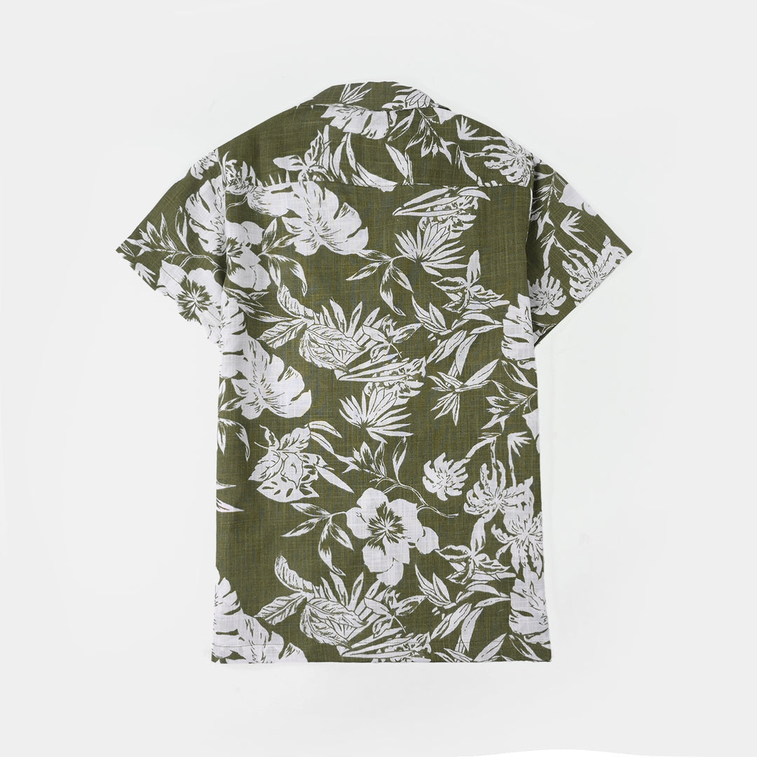 Boys Cotton Slub Shirt (Hawaiian)-Green