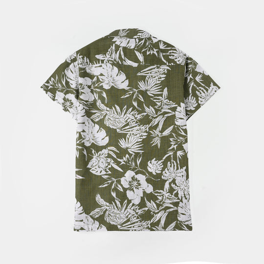 Boys Cotton Slub Shirt (Hawaiian)-Green