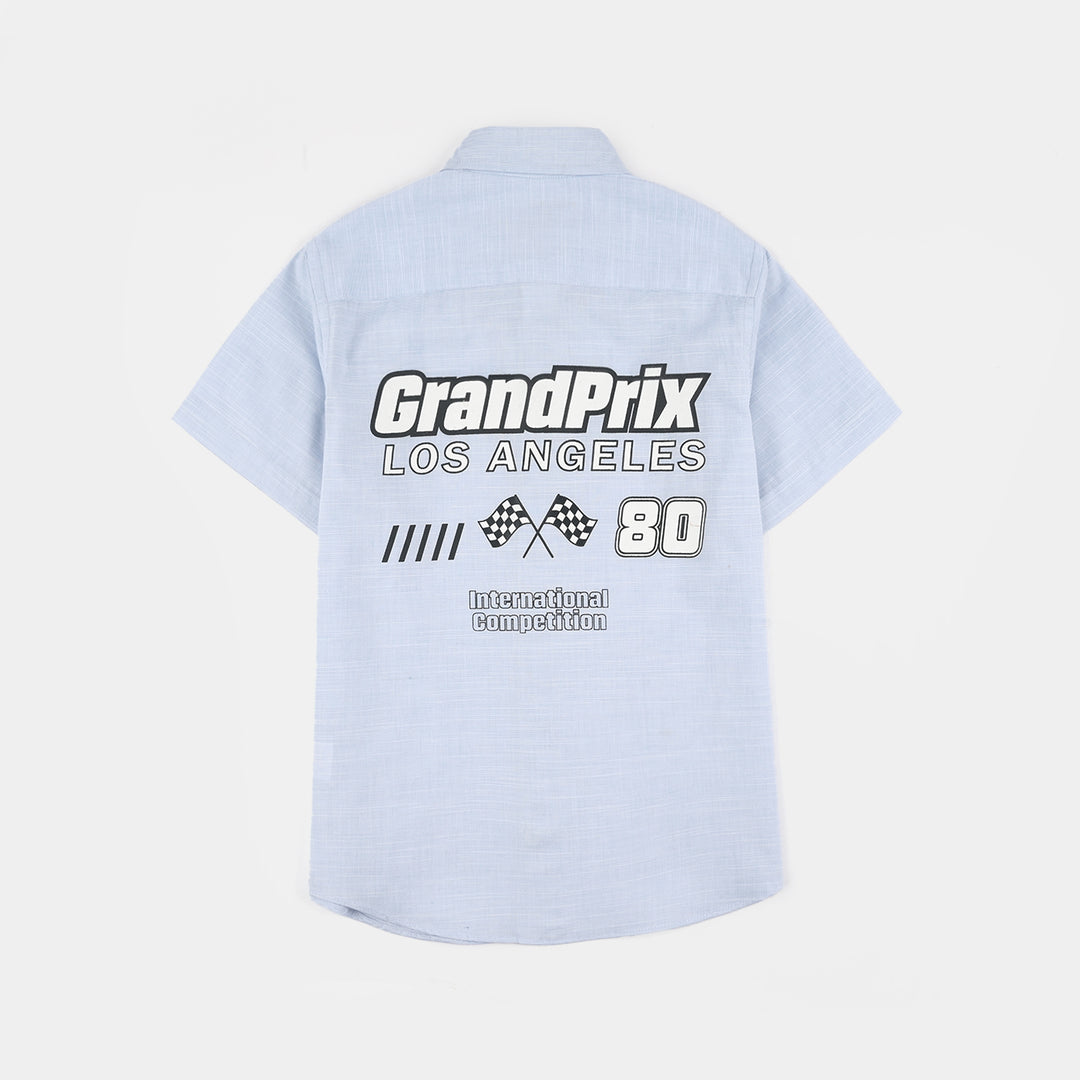 Boys Yarn Dyed Shirt (Grand Prix) - Blue