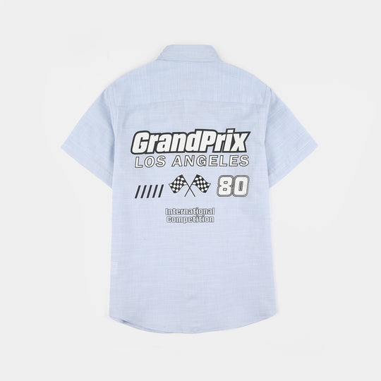 Boys Yarn Dyed Shirt (Grand Prix) - Blue