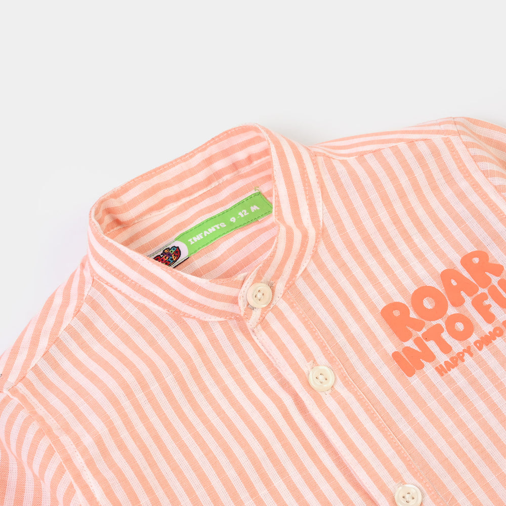 Infant Boys Yarn Dyed Shirt (Roar Into fun)-ORANGE