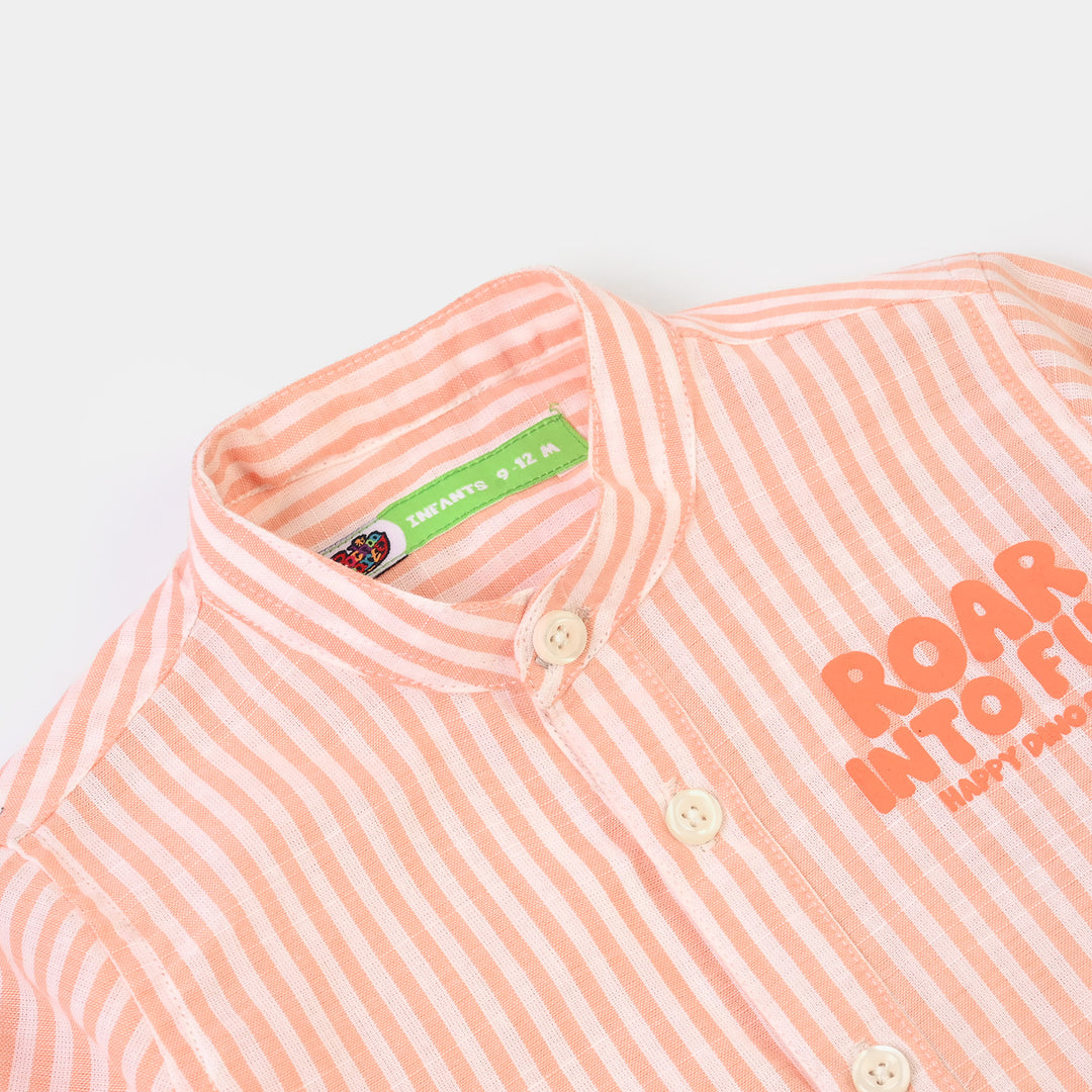 Infant Boys Yarn Dyed Shirt (Roar Into fun)-ORANGE