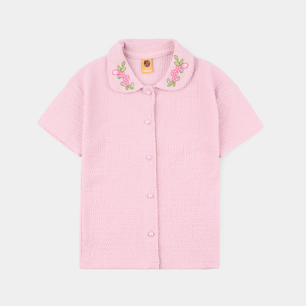 Girls China Fabric Suit 'Floral Collar-PINK