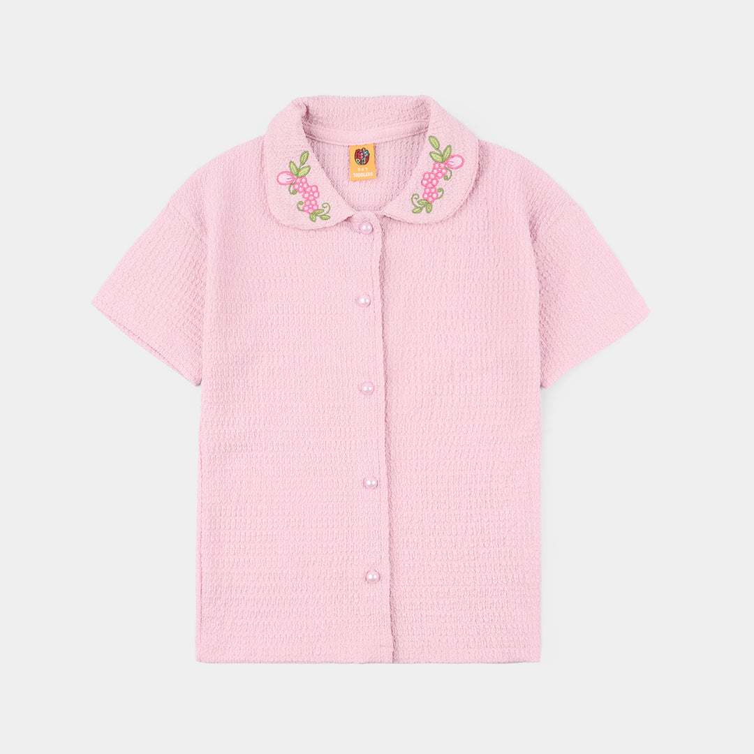 Girls China Fabric Suit 'Floral Collar-PINK