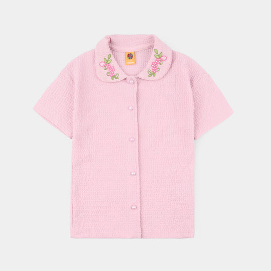 Girls China Fabric Suit 'Floral Collar-PINK