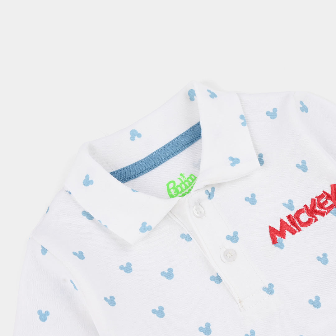 Infant Boys Cotton Romper (Character) - White/Blue