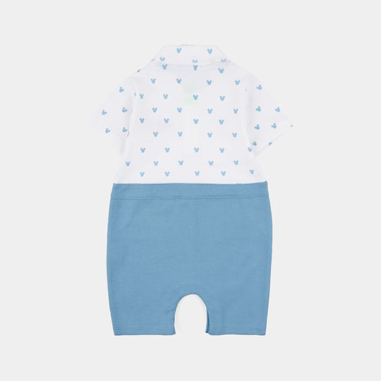 Infant Boys Cotton Romper (Character) - White/Blue