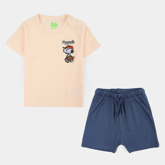 Infant Boys Yarn Dyed Suit - Off-White/Navy