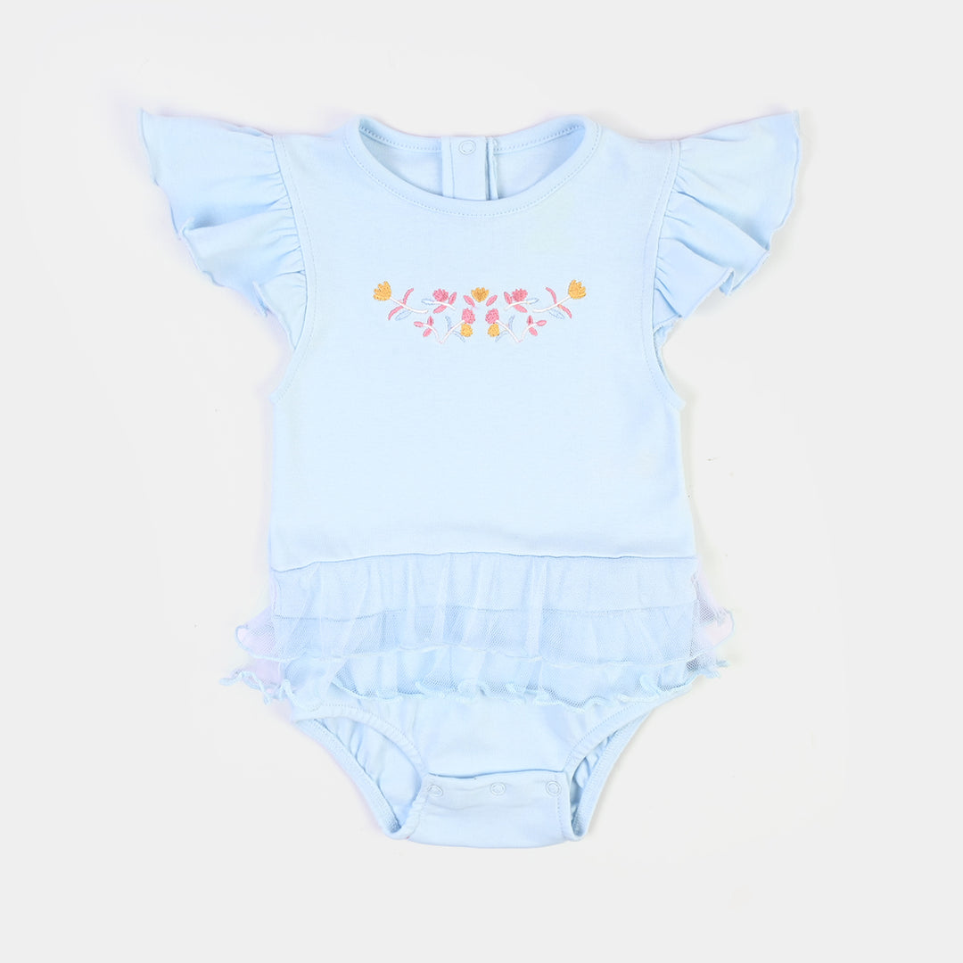 Infant Girls Cotton Interlock Romper Loved-BLUE